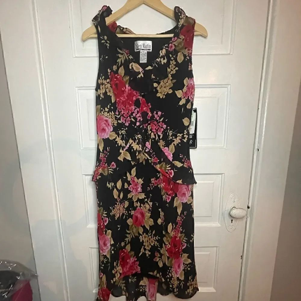NWTs Sheri Martin Flattering Floral Ruffle Dress Size 16